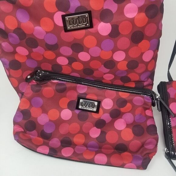 Beautiful three piece nylon LULU BY LILU GUINNESS TOTE BAG. PURPLE PINK. - Picture 5 of 16